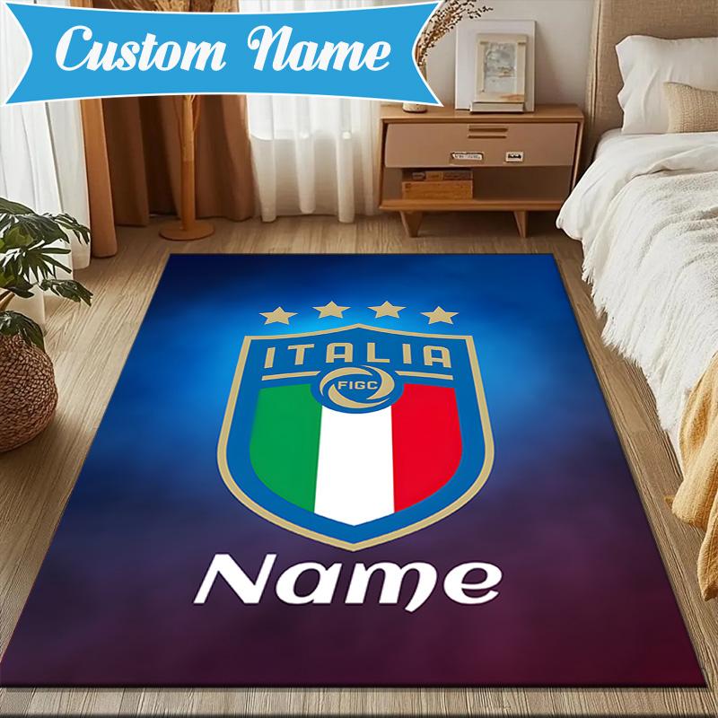 Custom Name Italian Football Crest Rug Game Carpet, Floor Mat for Bedroom Living Room Entryway Rug, Home Decor Idea Gift for Christmas birthday