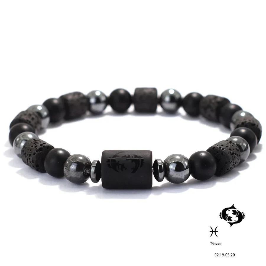 Unique Twelve Constellations Bracelet Men Women Natural Volcanic Rock Onyx Hematite Beaded Healing Braslet Leisure Couple Joias