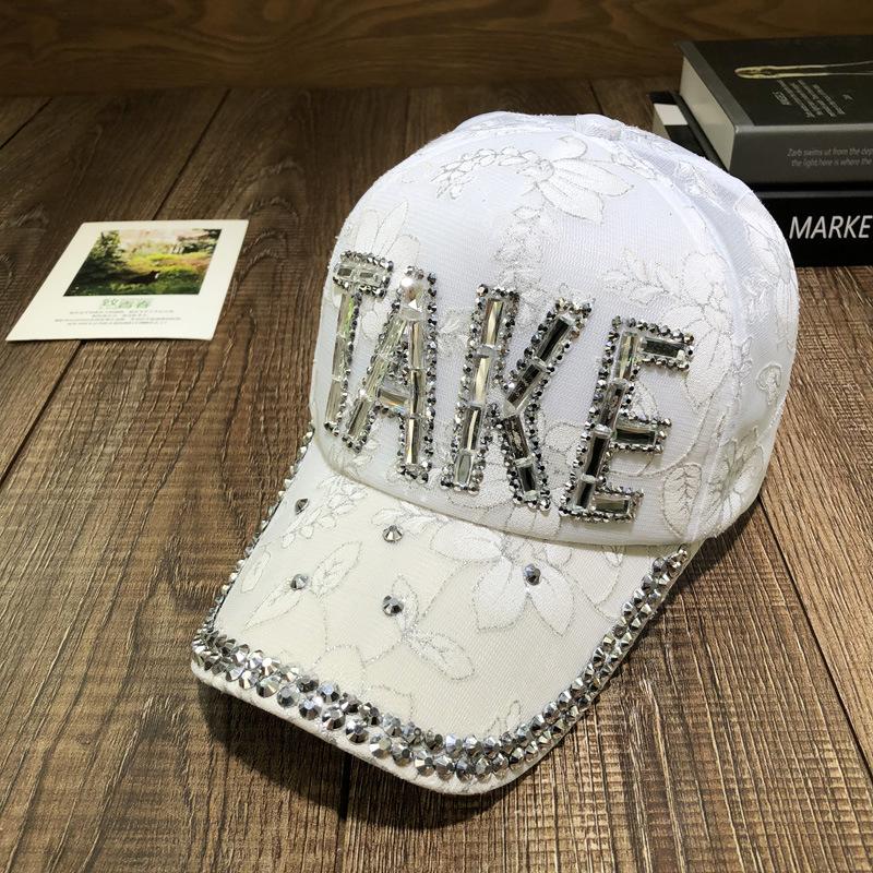 Hat Female Summer Anti-sun Cap Rhinestone Shade Mesh Hat Lace Breathable Flower Baseball Cap Female