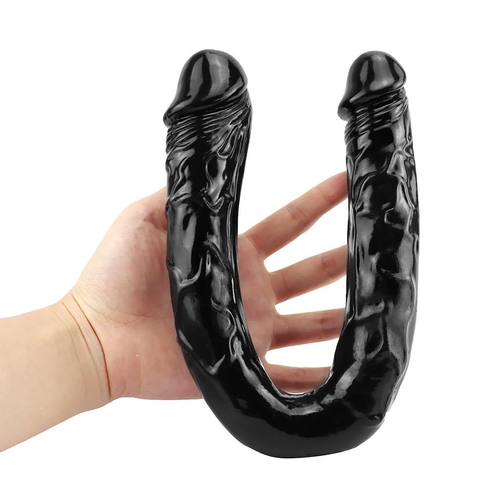 Black Double Head Dildo Dick Realistic Blood Vessel Imitation Penis Imitator for Man Woman No Vibrator Masturbation Adult Toys