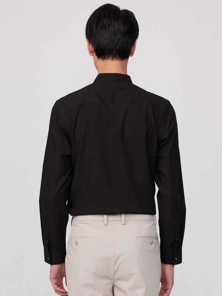 Men's Front Hidden Button Solid Simple Dress Shirt Without Pocket, Casual Breathable Stand Collar Button Up Long Sleeve Shirts For Business Activities