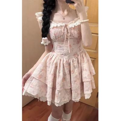 Rochie Lolita Vintage Femei Dantelă Patchwork Dulce Prințesă Volan Talie Înaltă Rochie Stratificată Femeie Modă Coreeană Rochie Elegantă