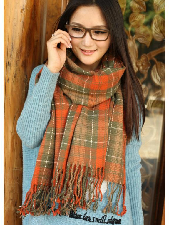Women's Korean Style Knitted Plaid Tassel Shawl: Thick, Double-Sided & Versatile Winter Scarf