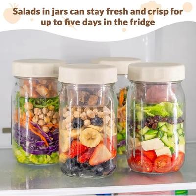 Récipient à Salade Pot 32 OZ Matériau Verre Séparation Humide Sec Gousse à Salade Caractéristique Anti-fuite Récipient à Salade en Verre Préparation de Repas