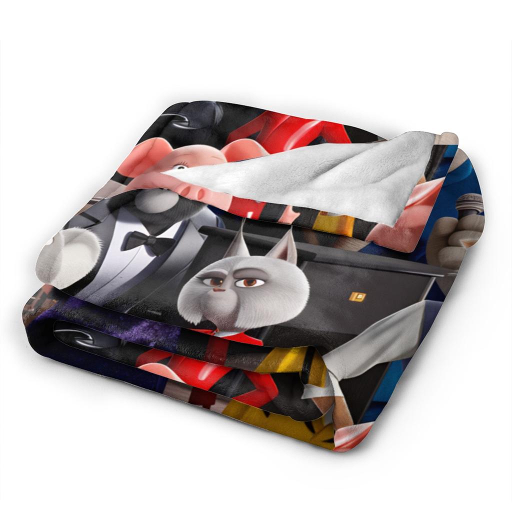 Sing 2 Film Tutti i Personaggi Buster Ash Coperta di Flanella Morbida Resistente Plaid per Esterno Copriletto con Fantasia Copri Divano Letto