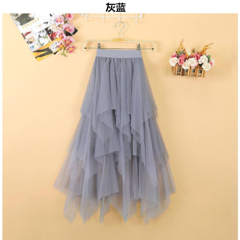 Irregular Mesh Skirt for Female Students Korean Style Pleated Skirt Mid-length Gauze Skirt