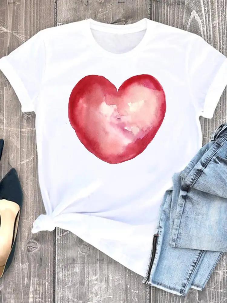 Women Tshirts Casual Sleeve Regular FeUnisex Graphic Tops Clothes Summer Clothing Leopard Heart Sweet Fashion Aesthetic Clothes