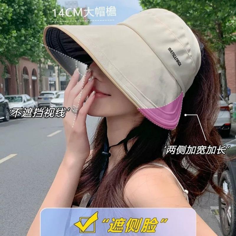 New summer sunscreen hat women's foldable sunshade bucket hat cycling anti-purple line empty top sun hat
