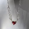 Cross Heart Red Stone Hand Bone Pendants Choker Chain Necklace Ins Punk Goth Charm Korean Men Women Y2K EMO Accessories Jewelry