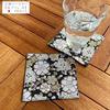 Mashur Coaster Kinran 2-Piece Set Nishijin Weave Japanese Pattern Traditional Made Black Sakura Design