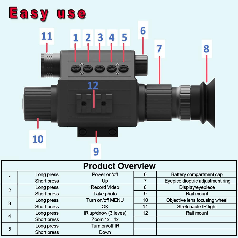 Xtahdge 4X Digital Night Vision Monocular 1080P Infrared IR Night Vision Goggles for Hunting