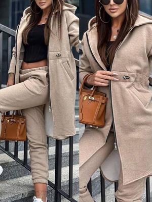 New Fashion Casual Fleece Zip-Up Hoodie Set for Women