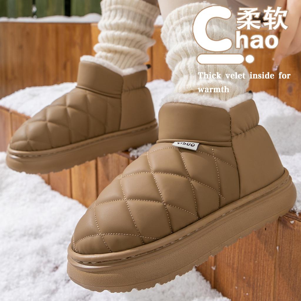 Heel Cotton Slippers New PU Waterproof Thick-bottomed Autumn and Winter Outer Wear High-top Non-slip Warm Wool Slippers