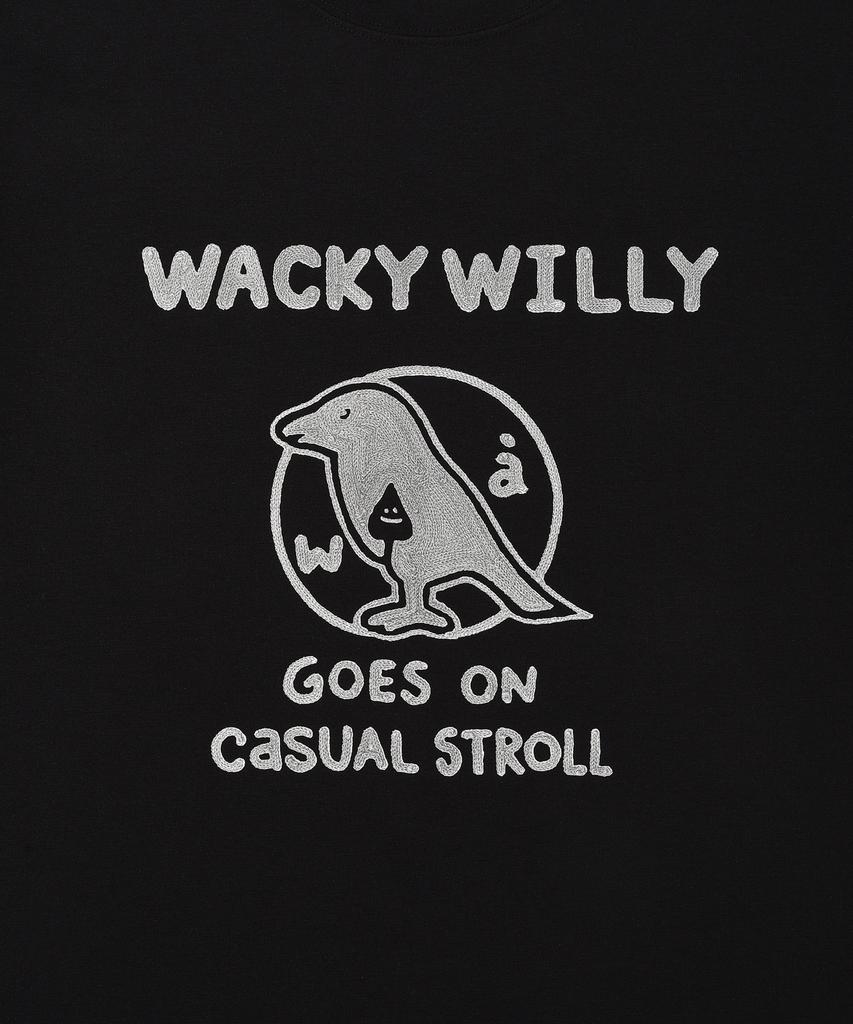 WACKY WILLY Typo Bird Graphic Short Sleeve T-Shirt Black
