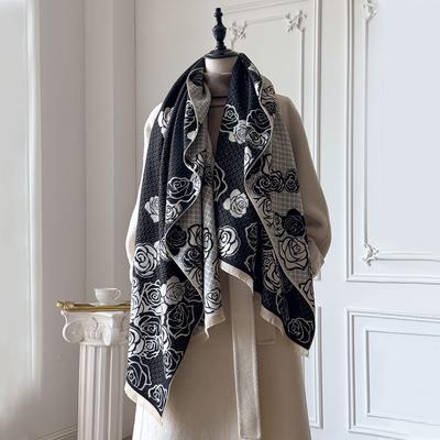 Luxuriöser Kaschmir Damen Blumenschal Winter Warmer Schal und Wickeltuch Bandana Pashmina Damen Foulard Quadratische Dicke Decke Poncho
