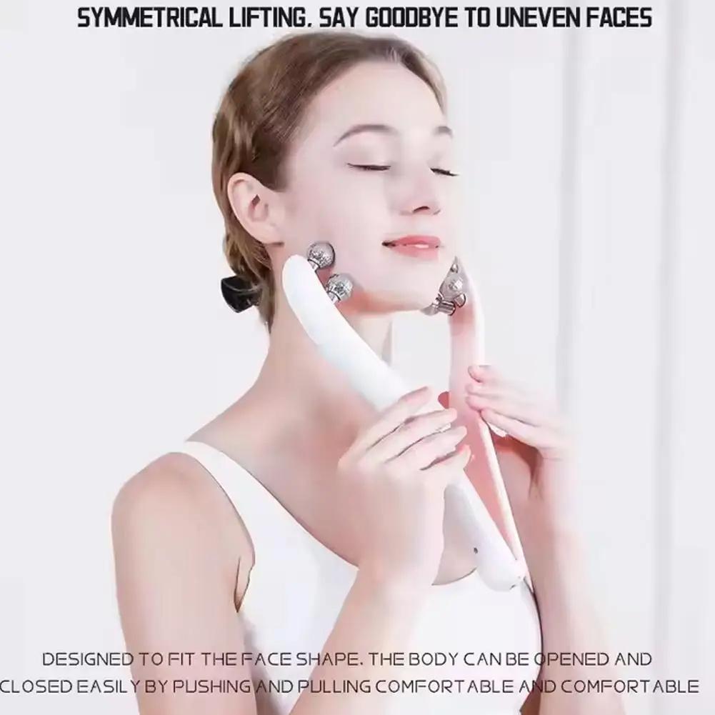 New Professional EMS Dual-Roller Facial Massager - Microcurrent Neck Firming Device with V-Lift Technology for Home Beauty Care
