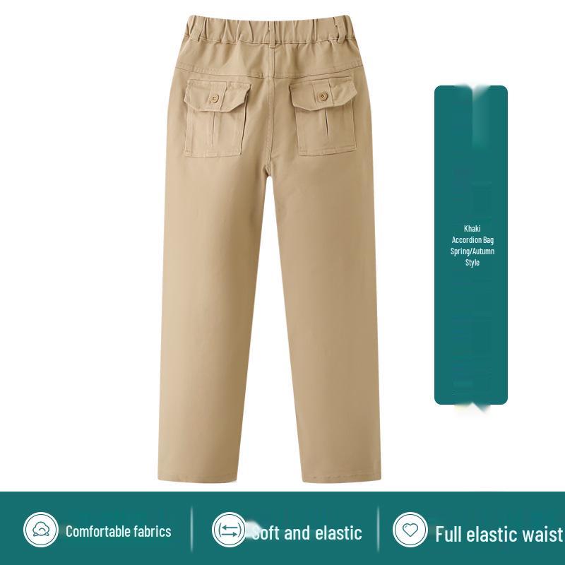

Boys Khaki School Uniform Pants, Fleece-Lined Elastic Waist Trousers for Spring and Autumn 110cm