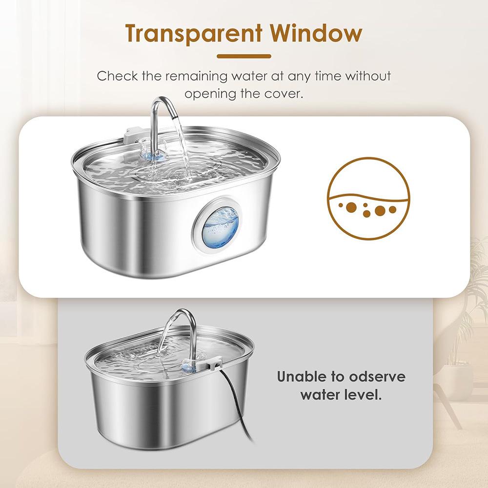 3.2L Stainless Steel Cat Water Fountain with Activated Carbon Filter