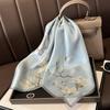 Blue Cherry Blossom Chessboard Mulberry Silk Scarf Female Simulation Silk Scarf Decorative Scarf Mom Shawl 70Cm Square Scarf