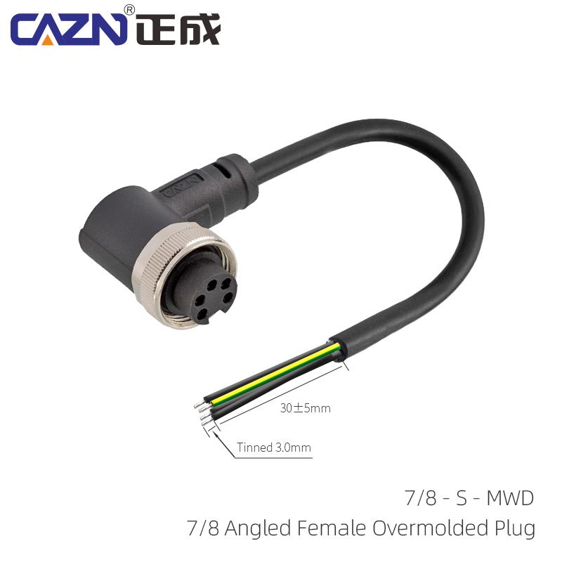 Straight Angled 3 4 5 6Pin 7/8 Unshielded Male Female Circular Plug With Wire Harness 1 2 5 Meter Overmolded Connector