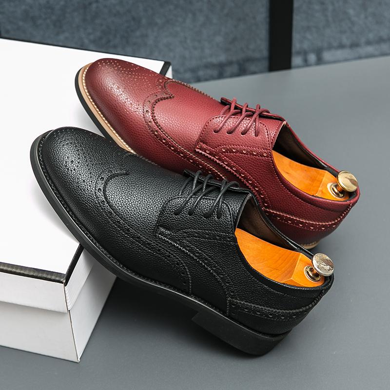 Официальные туфли мужские деловые броги кожаные туфли с резьбой роскошные кожаные — фото 6