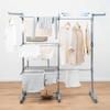Foldable Expandable Vertical 30-Bar Clothes Drying Rack with Wheels, 3-Tier 6 Foldable Wings Laundry Dryer, 22 M Drying Space