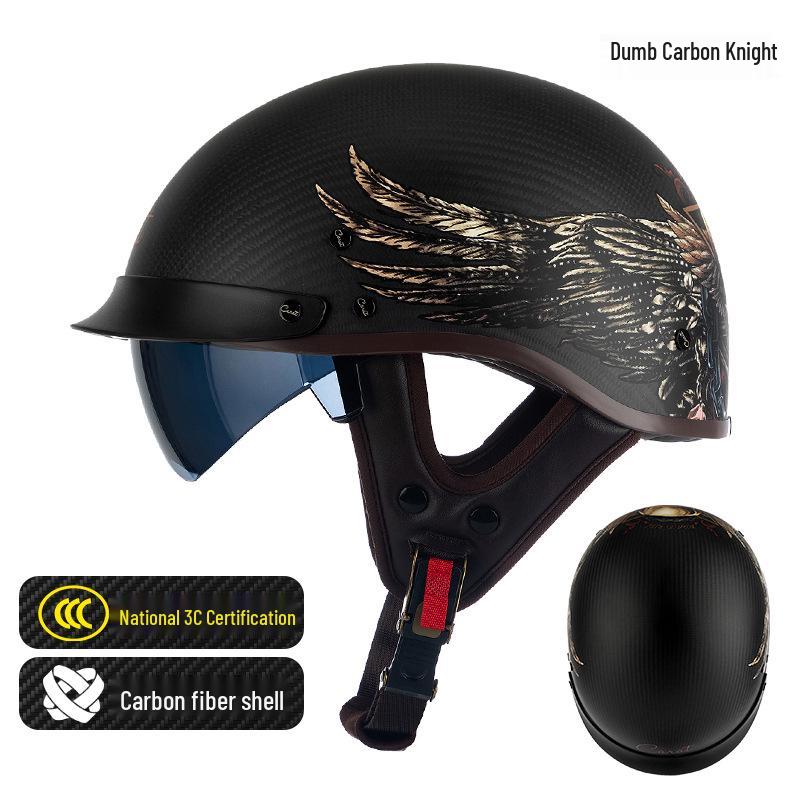 Carbon Fiber Retro Half Helmet for Men – American Prince Motorcycle Style L