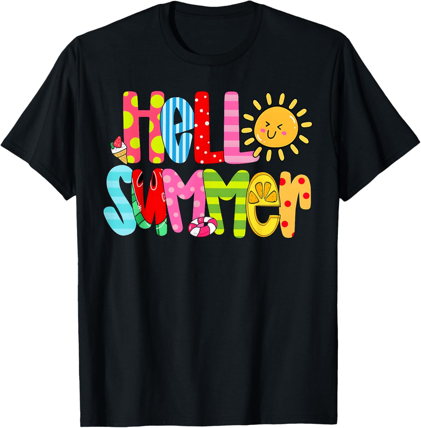 Hello Summer Vacation Ice Cream Popsicle Watermelon Beach T-Shirt S разноцветный
