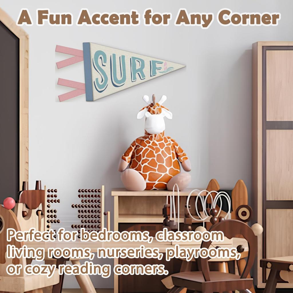 Coastal Granddaughter Room Decor, Surf Pennant Felt Banners Flags, Nautical Coastal Ocean Nursery Wall Hanging Banner for Toddler Girls Room Bedroom