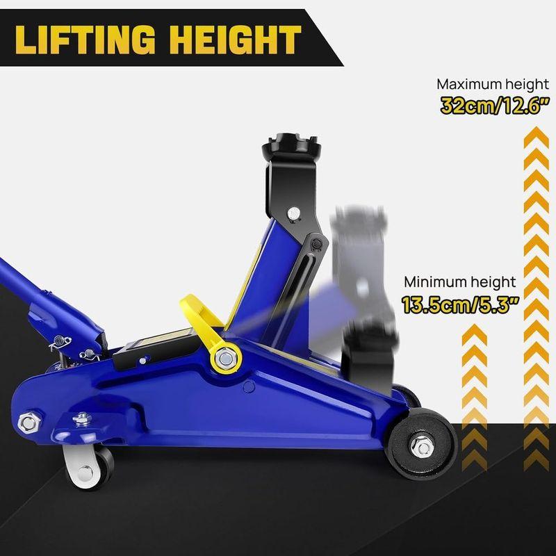 2-Ton Low Hydraulic Floor Jack and 3-Ton Stand Tire Repair Kit, Heavy-Duty Steel for Car and Van Repair