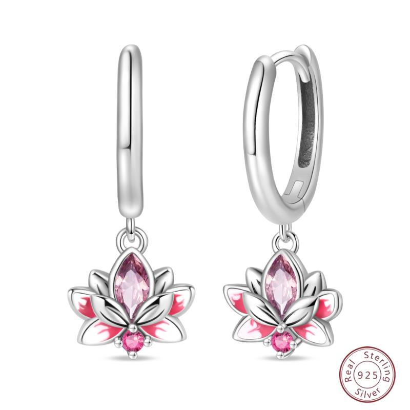 Hot 925 Sterling Silver Earrings Charm Simple Shining Lotus Zircon Wedding Women Jewelry Gift