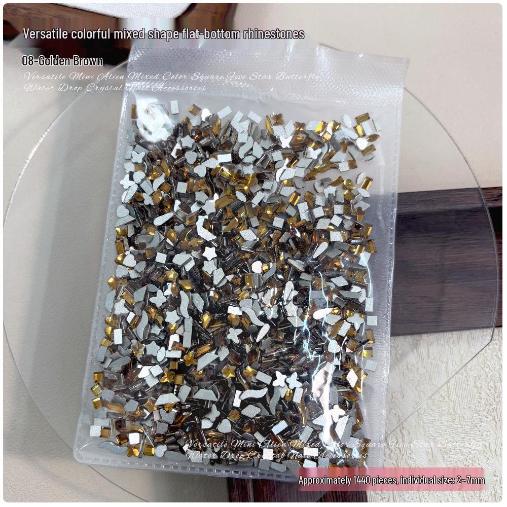 1440 Mini Flat-Back Rhinestones for Nail Art, Mixed Styles, Super Shiny Champagne Color, DIY Accessories