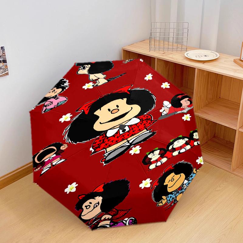 1 PC Automatic Folding Umbrella - Mafalda Pattern, Portable & Foldable Design with 8 Ribs, Christmas Birthday Gifts