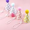 Pet Felt Birthday Hat for Small Dogs - Baby's First Birthday - Checkered Plush Ball Party Hat