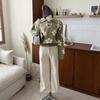 New Arrivals Open Run Vemiro Women Color Neck Flower Button Sweater
