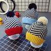 2Pcs/Set Kids Autumn Winter Hat Scarf Set Plush Ball Decor Striped Print Brimless Hat Knitting Scarf Set