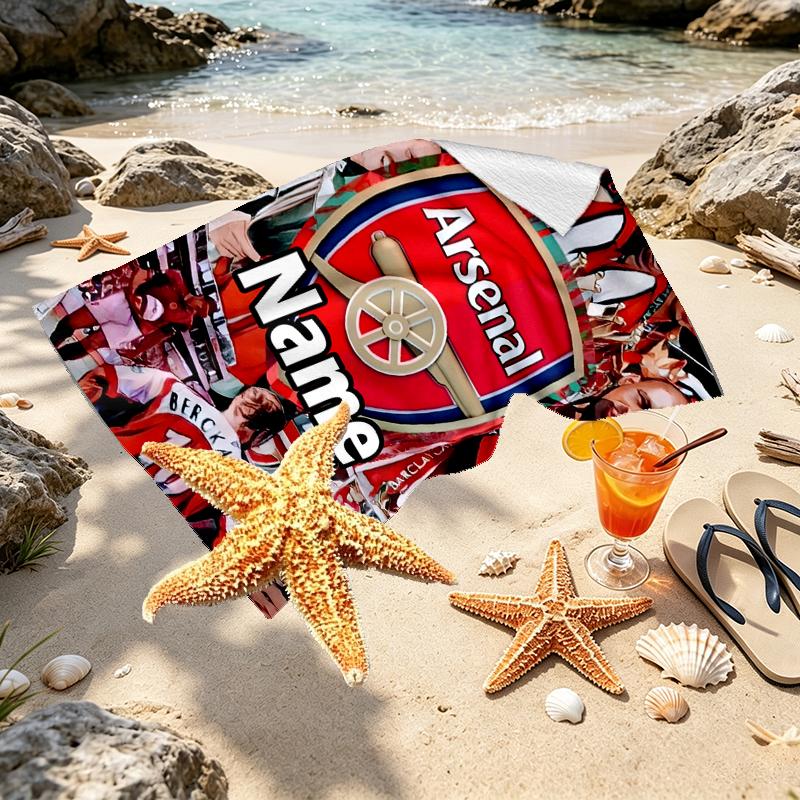 Custom Name Personalized Football Team F.C Print Beach Towel, for Trip Camping Beach Party Home Decor, Birthday Gift for Family & Friends