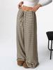 Spring/Autumn Women's Casual Striped Solid Color Elastic Waist Cotton Straight Leg Pants