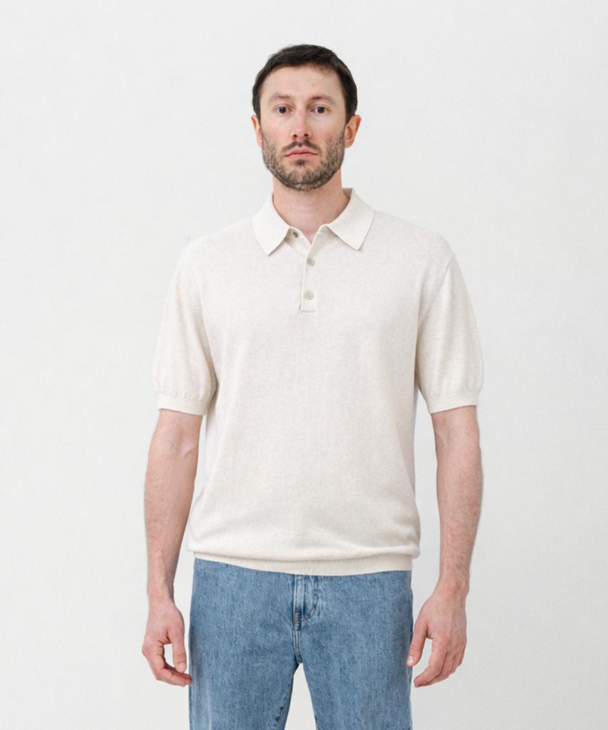 MANNERGRAM Nouvelle Fine Cashmere Cotton Polo Short Sleeve Knit Ivory