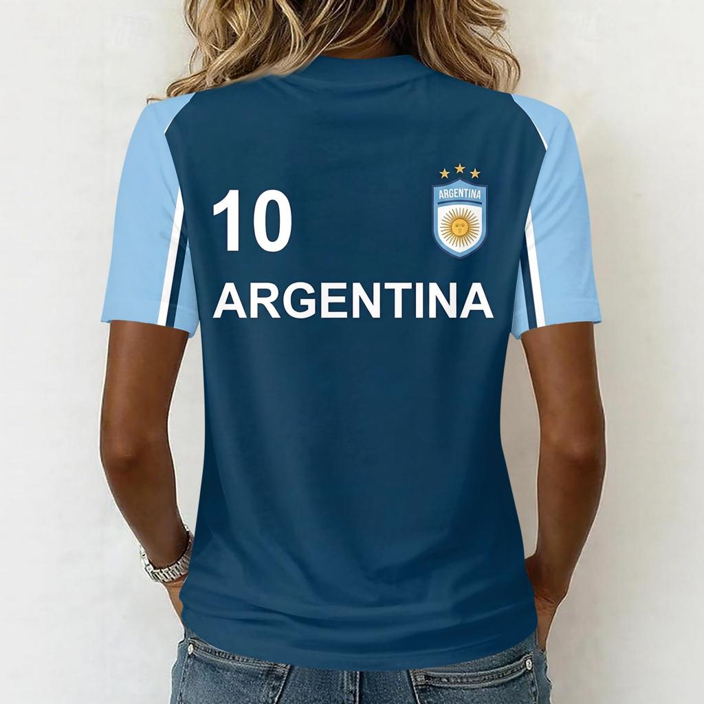 Women's Short Sleeve V-Neck T-Shirt with Soccer Flag Print for Casual Day Wear