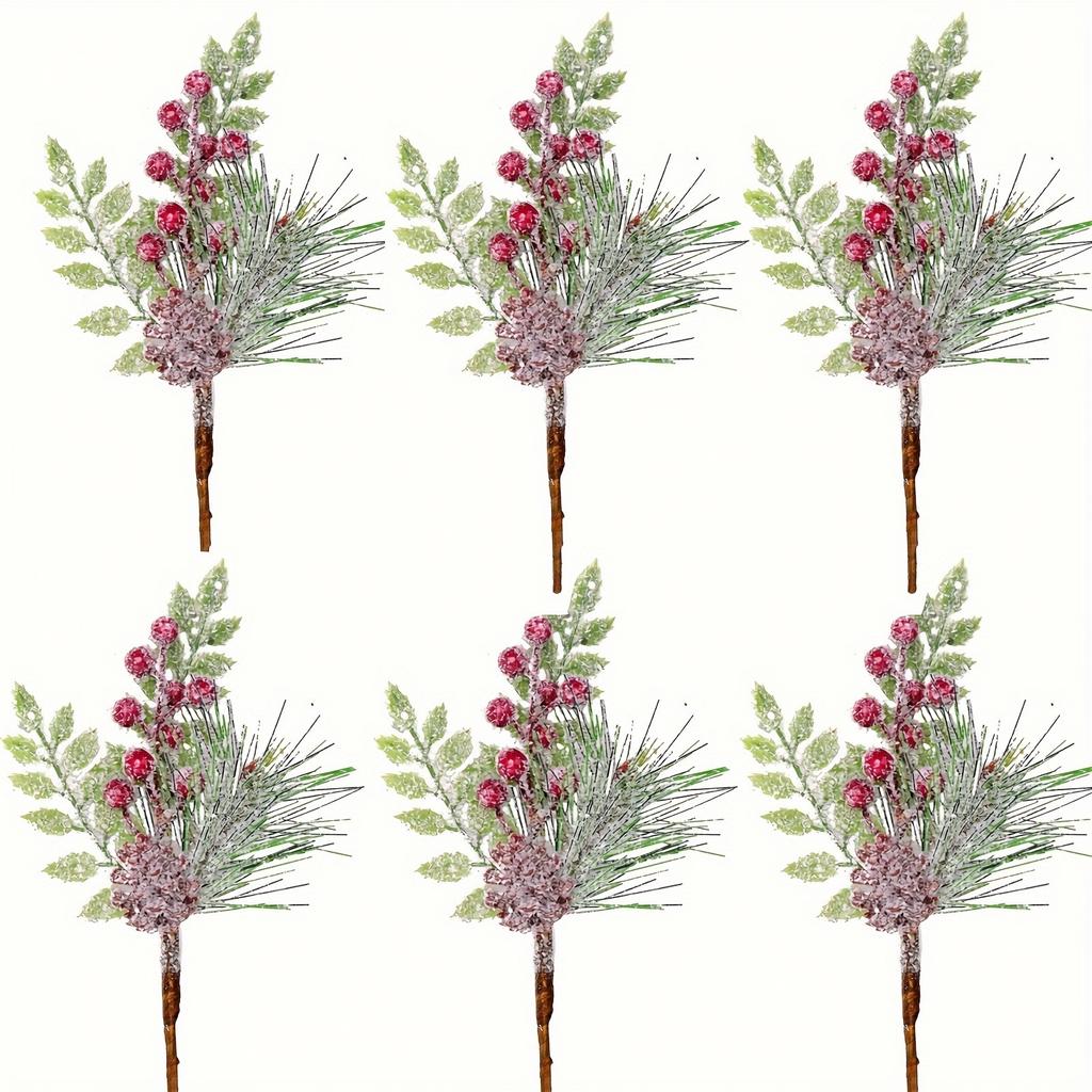 Artificial Christmas Red Picks with Cones and Snowy Needles for Holiday Wreath and Centerpiece Decor