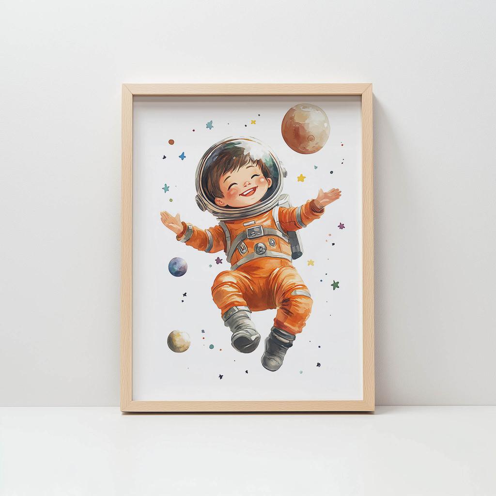 Plakat Mały Kosmonauta Plakat Mały Kosmonauta, 70X100 Cm, Rama Drewniana Ciemny Brąz, Papier Matowy 230 Gsm