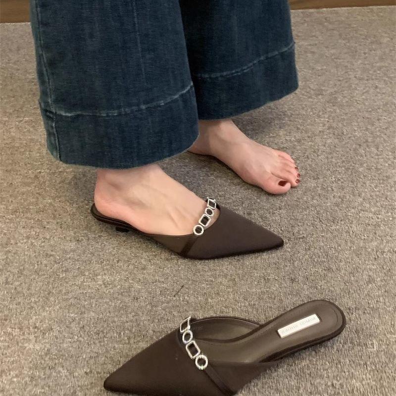 Premium bag head women's cool slippers spring and summer new fashion foot cover low heel half slippers women's outer wear
