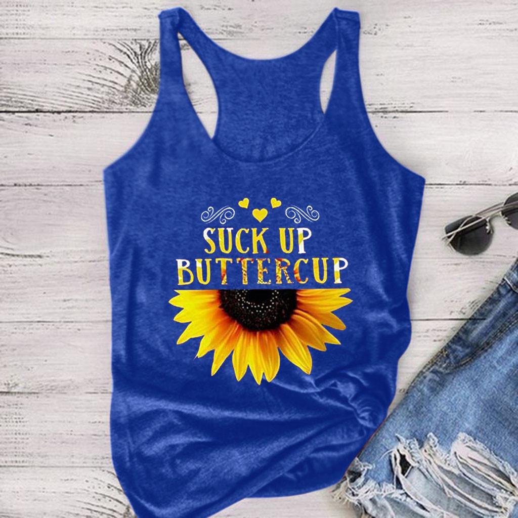 Women Plus Size Summer Sunflower Print Round Neck Sleeveless T-shirt Top Tank