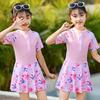 2025 Korean Style Girls' One-Piece Swimsuit: Floral Cartoon Print for Big Kids - Perfect for Swimming & Hot Springs