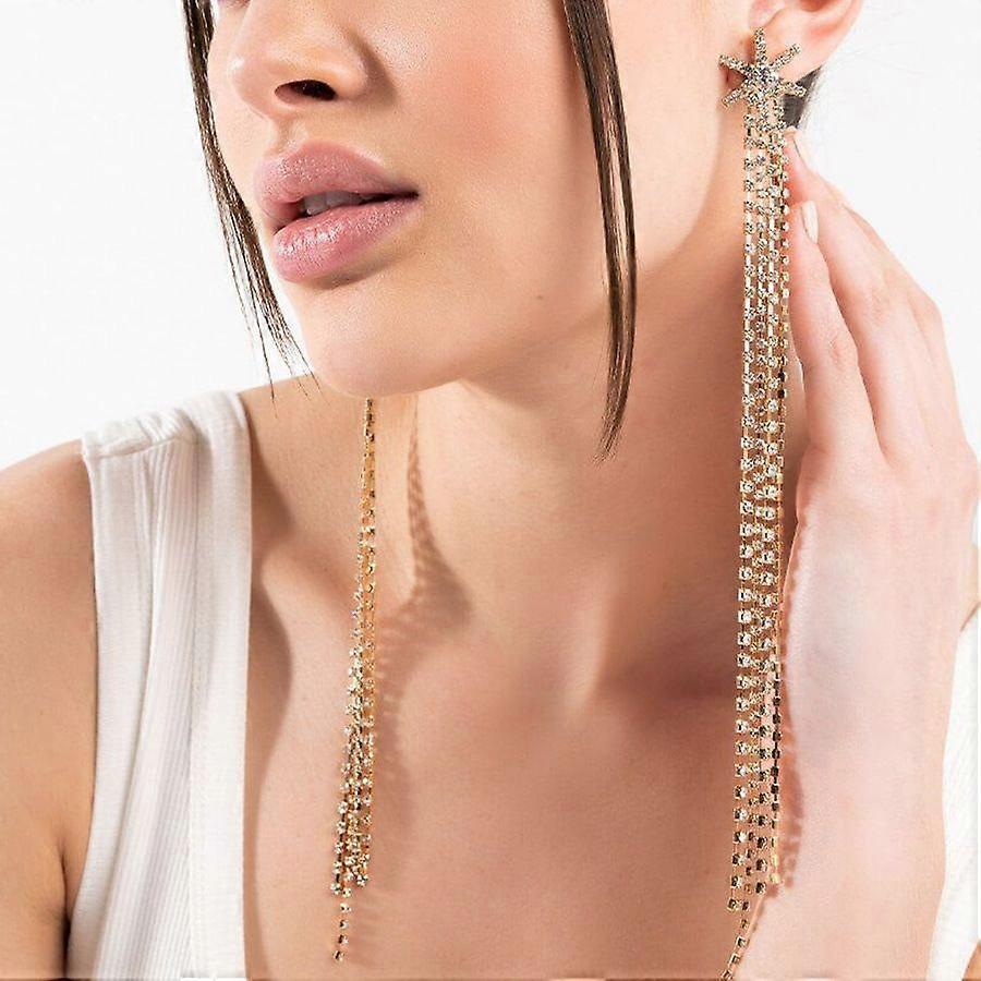 Exquisite star tassel earrings light luxury high-end earrings for women all-match rhinestone earrings gold