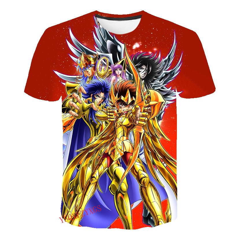 Verão Cavaleiro de Ouro Novo 3D Estampa Harajuku HD Masculino Gola Redonda Manga Curta Moda Infantil Camiseta Desenho Animado Top Casual