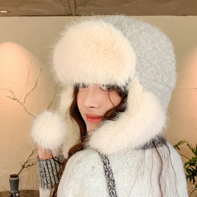 Winter Imitation Mink Fluff Hat Female Cute Hairball Lei Feng Hat Winter Cold and Warm Thickened Ear Protector New