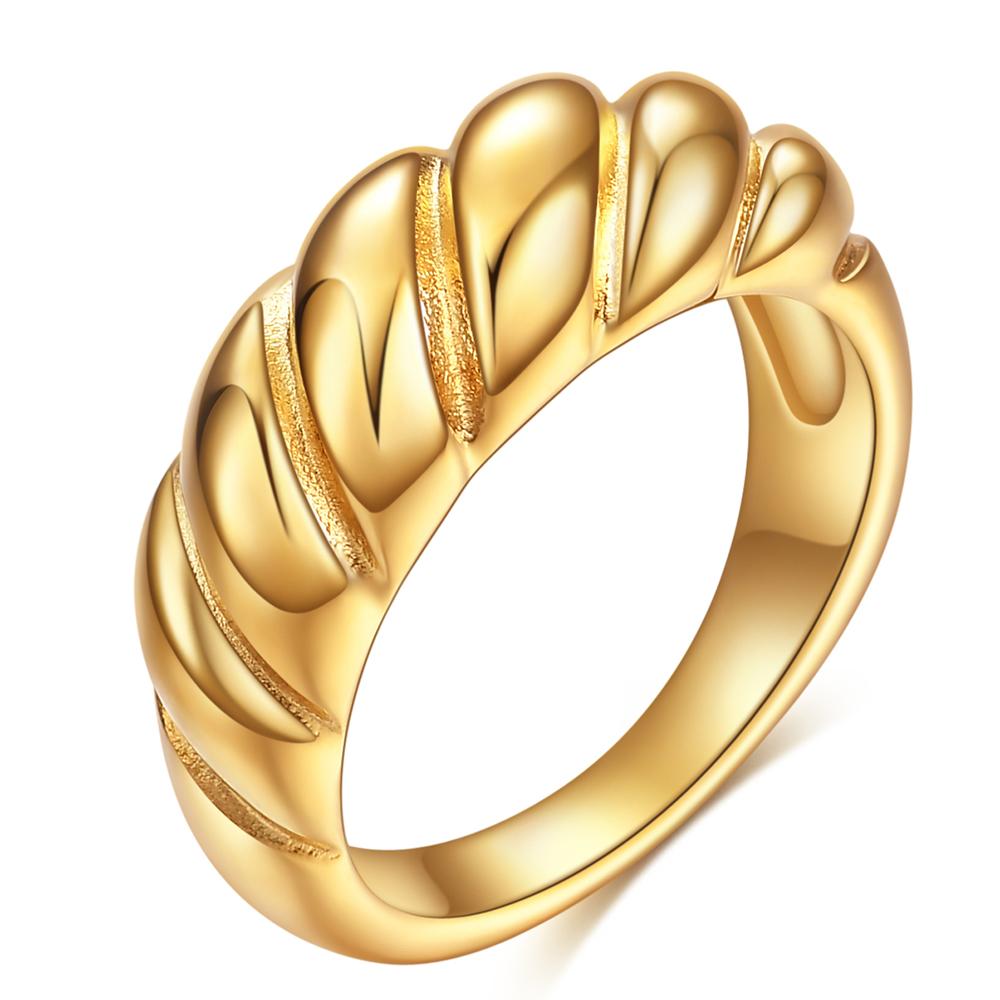 Croissant Rings for Women Braided Twisted Signet Stainless Steel Chunky Dome Ring Stacking Band Jewelry Anillos Joyas De Mujer