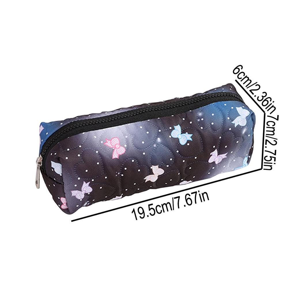 1PC Bowknot Print Pencil Case, Creative Starry Sky Style Portable Zipper Desktop Stationery Storage Bag, Cute Gift for Friends